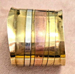 Artisan Wide Mixed Metal Brass-Copper-Sterling Silver Cuff Bracelet