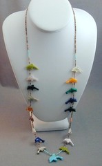 Vintage Native American Carved Gemstone Dolphin Fetish Necklace 29.75”
