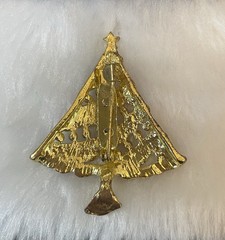 Christmas Trees Brooch Pin Red Green and Gold with Rhinestones