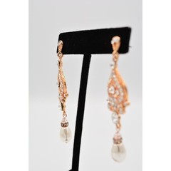 Crystal Dangle Earrings Rose Gold Rhinestone White Pearl Sparkling BinAK
