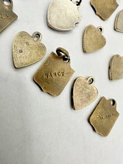 Antique Old VTG 14 Personalized Charms Brass? Mixed Metal Enamel Pendants Read
