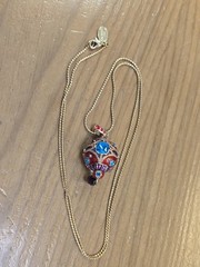 Miriam Haskell Enamel Egg Necklace 29 in with stones Nice statement piece