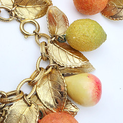 RARE! Napier Fruit Salad Charm Bracelet & Earrings, Peach, Nectarine, Pear Lemon