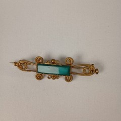 Antique Victorian Revival Turquoise Glass Bar Brooch Open C Clasp 2-1/4″