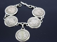 Vintage 1929 Buffalo Nickel Bracelet Handcrafted Silver Tone Mounts