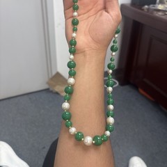 Jade Necklace Green Beads And White Pearls