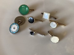Vintage Dress Studs Lot – Mother of Pearl, Enamel & Onyx – One Marked Example