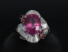 Rare 7.69ct GIA Pink Sapphire 1.02ct Diamond & Ruby Platinum Ring Size 7
