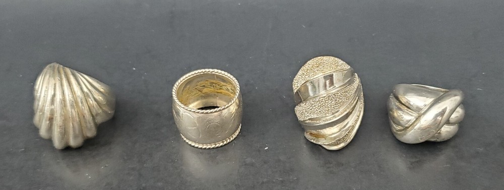 4 Sterling Silver Rings Modernist & Wide Free Form Rings Size 7-7.5