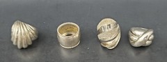 4 Sterling Silver Rings Modernist & Wide Free Form Rings Size 7-7.5