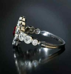 Vintage Art Deco Oval Ruby Lab Created Diamond 14K White Gold FN Engagement Ring