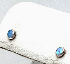 925 Sterling Silver Lab Created Round Light Blue Fire Opal Stud Pierced Earring