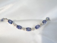 Vintage Sterling Silver 925 Lab Created Tanzanite Station Tennis Bracelet 7″