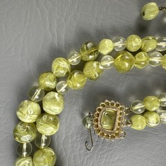 Vintage Necklace Earring Set Lime Green Marbled Lucite Double Strand Clip On