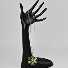 LIA SOPHIA Original Vintage Signed Abalone Flower Lily Pendant Silver Necklace