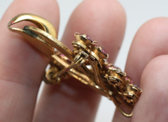 Vintage gold tone clear & pink stones flower floral shape brooch pin pendant