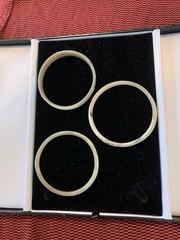 Vintage Boho Bangle Bracelets In White, Cream Colors Bovine Bone Set Of 3