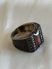 Sterling Silver 925 Red Cubic Zirconia Ring Size 8.5 Vintage