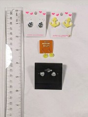 Lot 4 Small Earrings Children Teens Anchors Hearts Vintage New Old Stock NOS