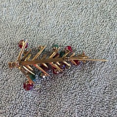 Vintage Hollycraft Christmas Tree Dangle Glass Bead Ornaments Brooch Pin, Signed