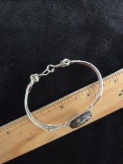 Vintage Jasper Cabochon Bracelet Silver Tone Wire Filigree Wrap 2.5″