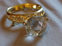 Vintage AJC Rhinestone Lucite Gold Tone Ring Brooch.