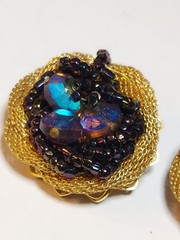 Vintage Purple AB Aurora Borealis Glass Beaded Clip Earrings In Gold Tone Mesh