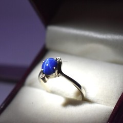 Top quality Lab Created blue star sapphire & zirconia Silver ring
