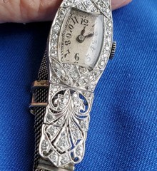 Original EARTH MINED DIAMOND ART Deco Ladies Watch Vintage Solid PLATINUM Case