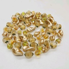 Vendome Necklace Topaz AB Champagne Crystal Long Strand Vintage Faceted 56 in