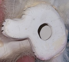 White Poodle Vintage Real Fur Attached Hand Painted Ceramic Home Or Office Decor
