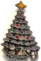 VTG Jezlaine 925 Sterling Silver Enamel Christmas Tree 1.5″ x 1″ Brooch/Pin