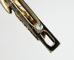 Modernist Open Metal Rectangle w Crystal Gold Tone Short Vintage Tie Clip Clasp