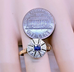 Vintage 18ct Yellow Gold Sapphire Diamond Ring Art Deco Octagonal Size 8
