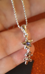 Cookie Lee Shooting Blue Star Teddy Bear Girls Silver Necklace