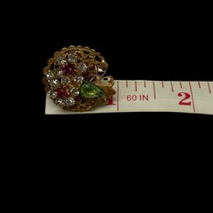 1950s Rhinestone Flower Basket Ornate Filigree Gold Tone Clip On Earrings