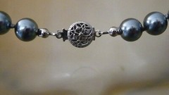 #528 Vtg costume NECKLACE 7″ L FAUX GRAY PEARLS Hand Knotted