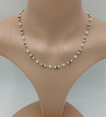 925 Freshwater Pearl Necklace 17in Sterling Silver Hand Knotted Spacers Station