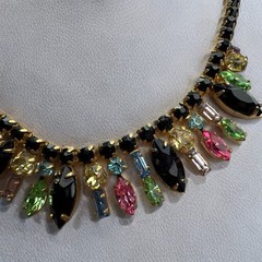 Vintage Juliana Style Rhinestone Necklace Black Multicolor D&E Look 17”