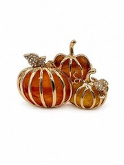 Napier Gold Tone Pumpkin Harvest Brooch Pin Amber Orange Rhinestone Fall Autumn