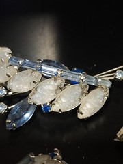 Juliana Delizza & Elster Blue Rhinestone and Glass Clip on Earrings and Brooch