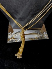 Vtg Silky Gold Tone Lariat Knot Tassel Chain Fringe Necklace Triple Strand 23 In