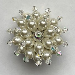 Vintage Faux Pearls AB Beads Iridescent Round Domed Brooch Pin 1960s