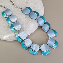 Vintage Thermoset Necklace Blue Silver Tone 15.5″