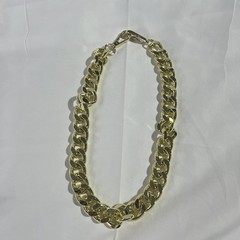 Yellow Gold Plate 20mmmm Wide Thick Curb Adjustable Link Chain Necklace