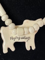 Flying Colors Ceramic Pig Necklace Pink Dot Beads