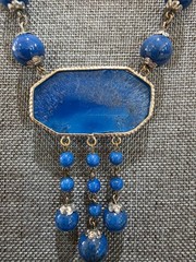 Vintage ART DECO Czech Blue Lapis Exotic Glass Bird Pendant Necklace 14″ Bohemia