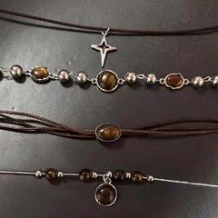 1pc Vintage Leather Stone Pendant Choker Necklace Women Boho