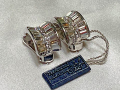 Vintage Attwood Collection 22k White Gold Plated Half Hoop Rhinestone Earrings