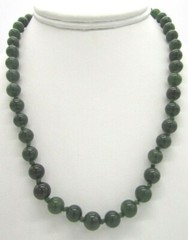 Dainty Nephrite Deep Spinach Green Gemstone Beads Collar Necklace 17″ – 7.5mm